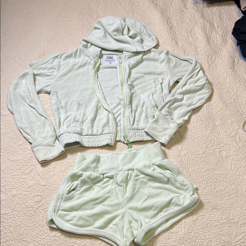 Athleta Light Mint Terry Zip Hoodie and Lounge/swim Shorts Set